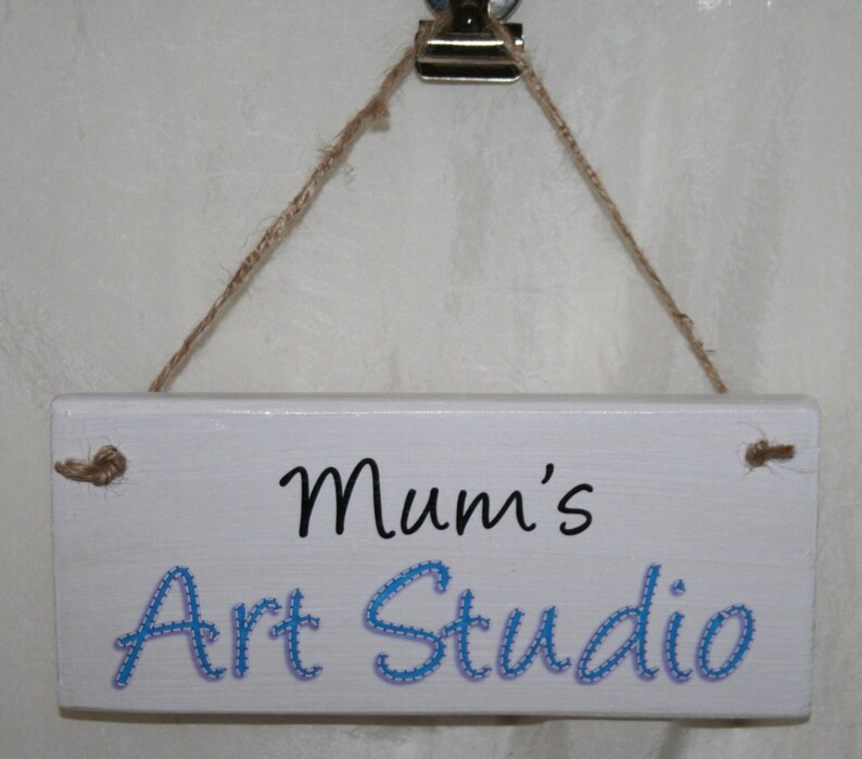 Pesonalised Art Studio Wood Hanging Sign Indoor Wall Shelf Door Rescued Reclaimed Upcycled