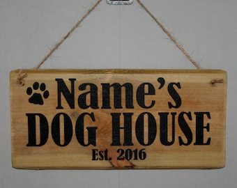 Personalised Your Name Dog House Kennel Funky Style Print Wood Sign Outdoor Garden Shed Garage Yard Rescued Reclaimed Upcycled Rustic Wood
