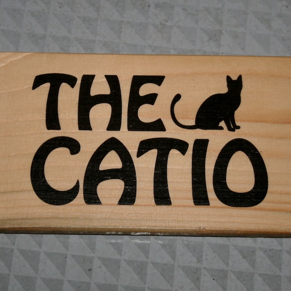 Catio Personalised Wooden Sign Cat Kitten Cats Wood Indoor Bed Scratching Post Rescued Reclaimed Upcycled Rustic Wood