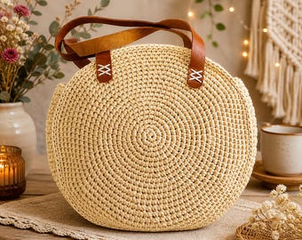 Modello per borsa rotonda all'uncinetto / Borsa estiva boho, tutorial fai da te (download PDF)