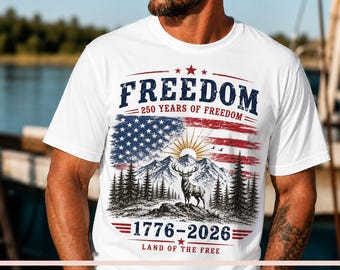 250 Years Of Freedom PNG, America 250 Patriotic Deer Design, 1776 2026 USA Anniversary Shirt Graphic, American Flag PNG