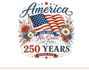 America 250 PNG, 250 Years Of Freedom Design, Patriotic Floral American Flag Graphic, 1776 2026 USA Celebration PNG