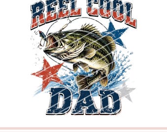 Reel Cool Dad Fishing Shirt PNG, Bass Fish Dad Design, Vintage Fisherman Graphic Tee, Father’s Day Fishing Gift, Retro Fish Dad Digital