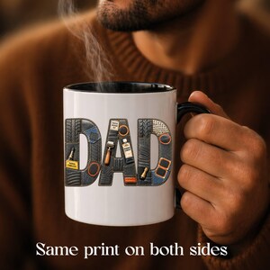 Dad Coffee Mug with Tool Lettering, Gift for Handy Dad, Fathers Day Mug, Subtle Workshop Style, Cozy Morning Cup