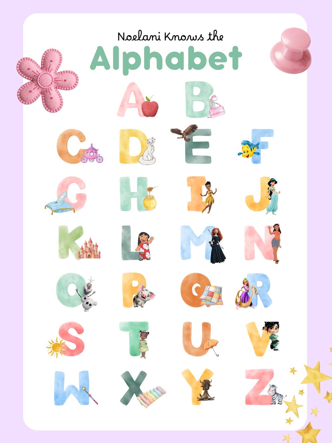 Disney Princess Learning Posters for Kids, ABC 123 Colors Shapes ...