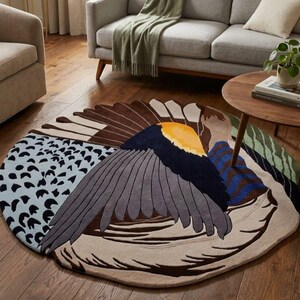 Handgetufteter Wollententeppich, künstlerisches Vogel-Design, Kinderzimmerdekor, lustiger Tierteppich, handgefertigtes Plüsch-Statement-Stück, einzigartiger Wohnakzent Bild 3