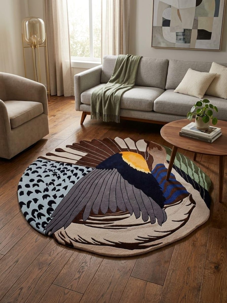 Handgetufteter Wollententeppich, künstlerisches Vogel-Design, Kinderzimmerdekor, lustiger Tierteppich, handgefertigtes Plüsch-Statement-Stück, einzigartiger Wohnakzent Bild 3