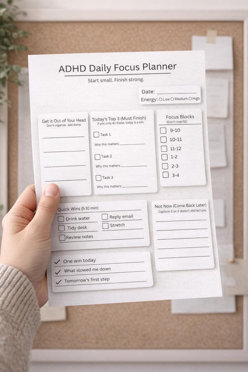 ADHD Planner for Adults Printable | Daily Weekly Monthly Bundle | Focus ...