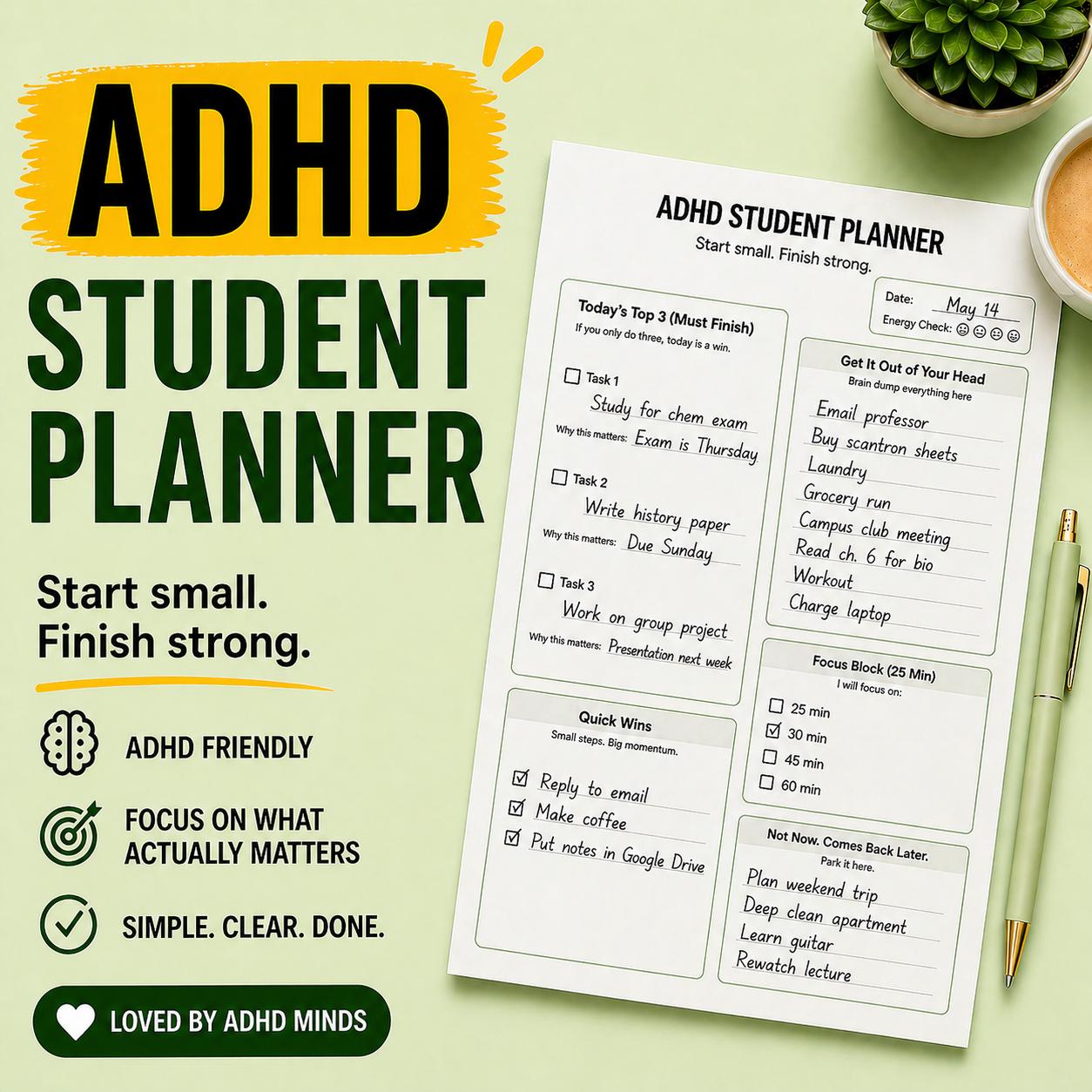 ADHD Student Planner | Printable PDF | Burnout Recovery Daily Planner ...