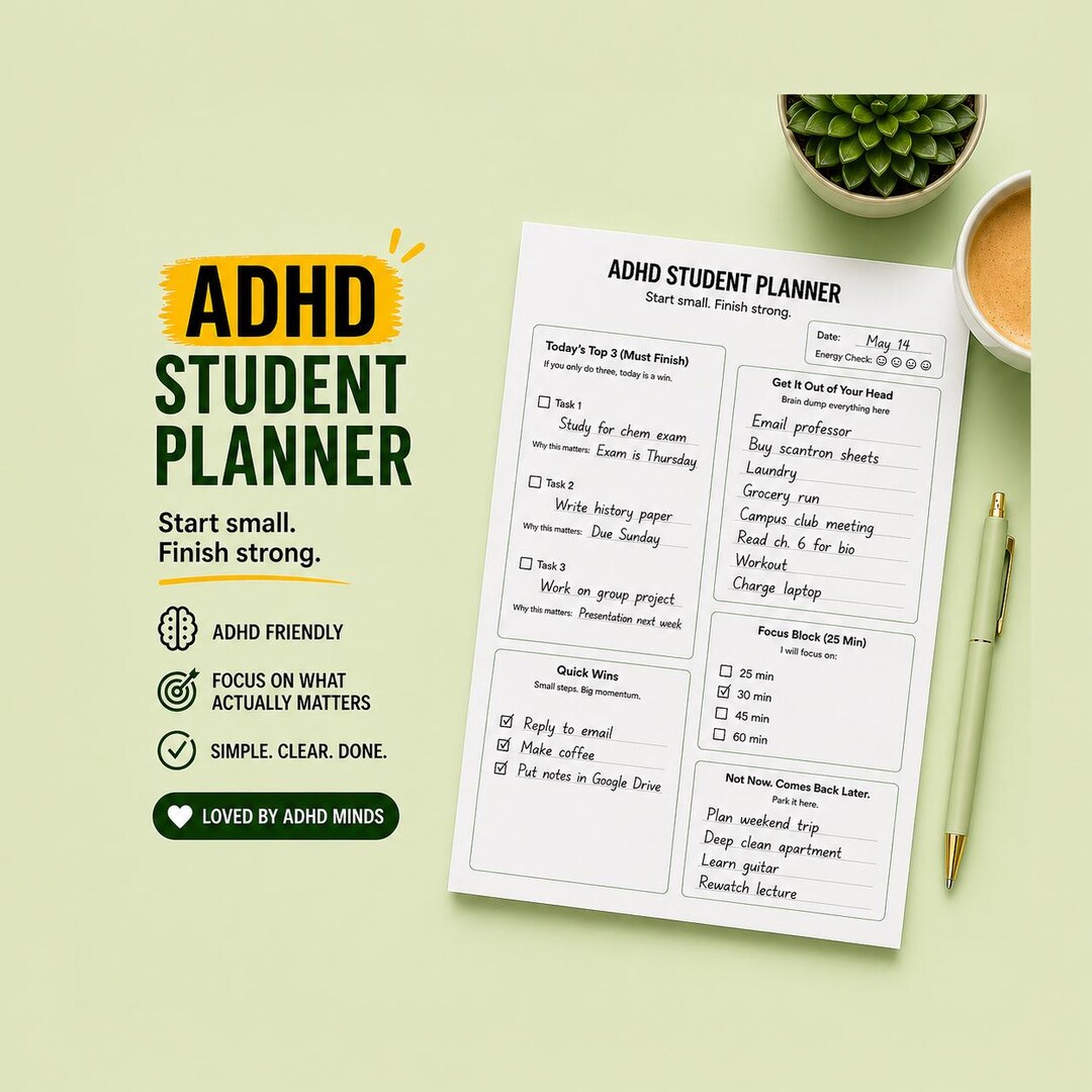ADHD Student Planner | Printable PDF | Burnout Recovery Daily Planner ...