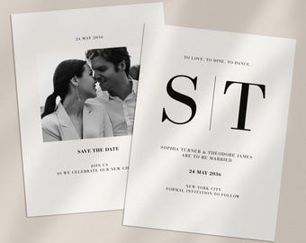 Minimalist Photo Save the Date Template, Editable Canva Wedding Announcement (WT-SI)