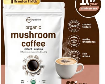 Micro Ingredients Organic Instant Mushroom Coffee, 28oz (793g) - 10 Functional Mushrooms Blend, Arabica Coffee, USDA Organic, Non-GMO
