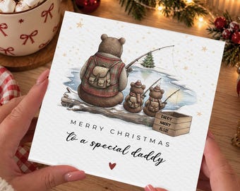 Tarjeta de Navidad personalizada para papá, tarjeta de Navidad personalizada con oso pescador, tarjeta de Navidad para un papá especial, tarjeta de Navidad para papá