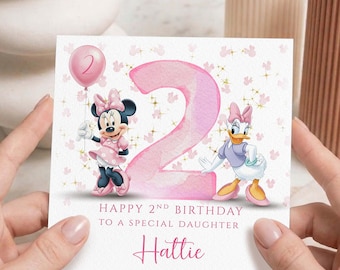 Personalised Any Age Minnie Mouse Birthday Card, Granddaughter Card, Card For Niece, Card For Daughter, Minnie Mouse Duck Card, Personalised