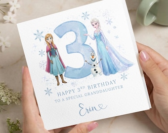 Frozen Birthday Card Personalised, Any Age Frozen Card, Elsa & Anna Olaf, Card for Daughter, Granddaughter Card, Niece, Birthday Gift Card
