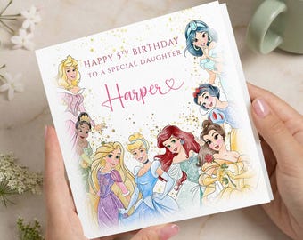 Tarjeta de cumpleaños personalizada impresa para cualquier edad, princesas, tarjeta para hija, sobrina, hermana, nieta, ahijada, cualquier edad, cualquier parentesco.