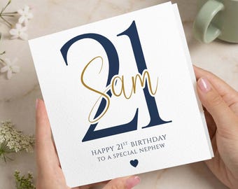Personalised 21st Birthday Card, Blue twenty first Birthday Card For Son, Grandson, Nephew, Brother, Godson, 21st Birthday Gift Milestone