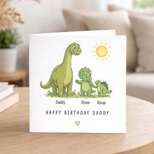 Personalised Dinosaur Birthday Card for Daddy, Custom Daddysaurus Card from Kids, Dinosaur Dad Card with Names, Fun Card for Daddy