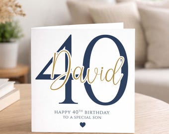 Tarjeta de cumpleaños número 40 personalizada, tarjeta elegante de cumpleaños número 40 para hijo, hermano, esposo, tarjeta de cumpleaños para celebrar un hito importante, cualquier edad.