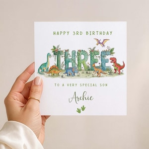 Personalised 3RD Birthday Card for Boy, Dinosaur Birthday Card Dino Kids Card Cute Birthday Card for Son Grandson 3rd Birthday Card Dinosaur image 7