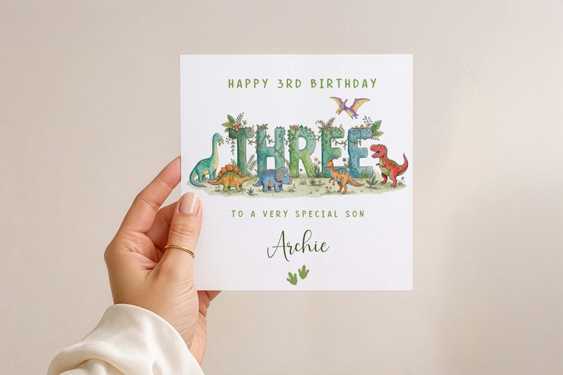Personalised 3RD Birthday Card for Boy, Dinosaur Birthday Card Dino Kids Card Cute Birthday Card for Son Grandson 3rd Birthday Card Dinosaur image 7