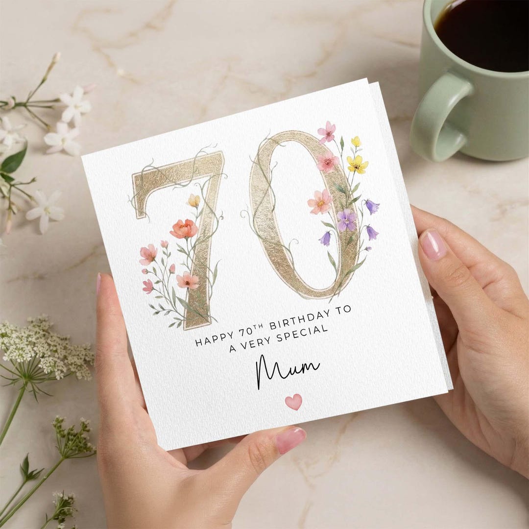 Personalised 70th Birthday Card for Mum, Floral Design Birthday Card ...