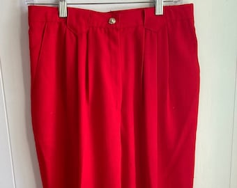 Vintage 80s Red Pleated Slacks Block Island Petites by Marina Pappas Trouser Pants 29 Inch Waist Sz M/L NWOT