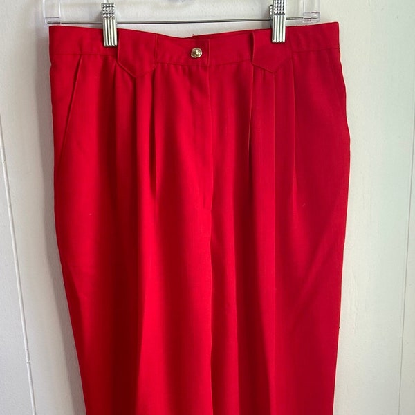 Vintage 80s Red Pleated Slacks Block Island Petites by Marina Pappas Trouser Pants 29 Inch Waist Sz M/L NWOT