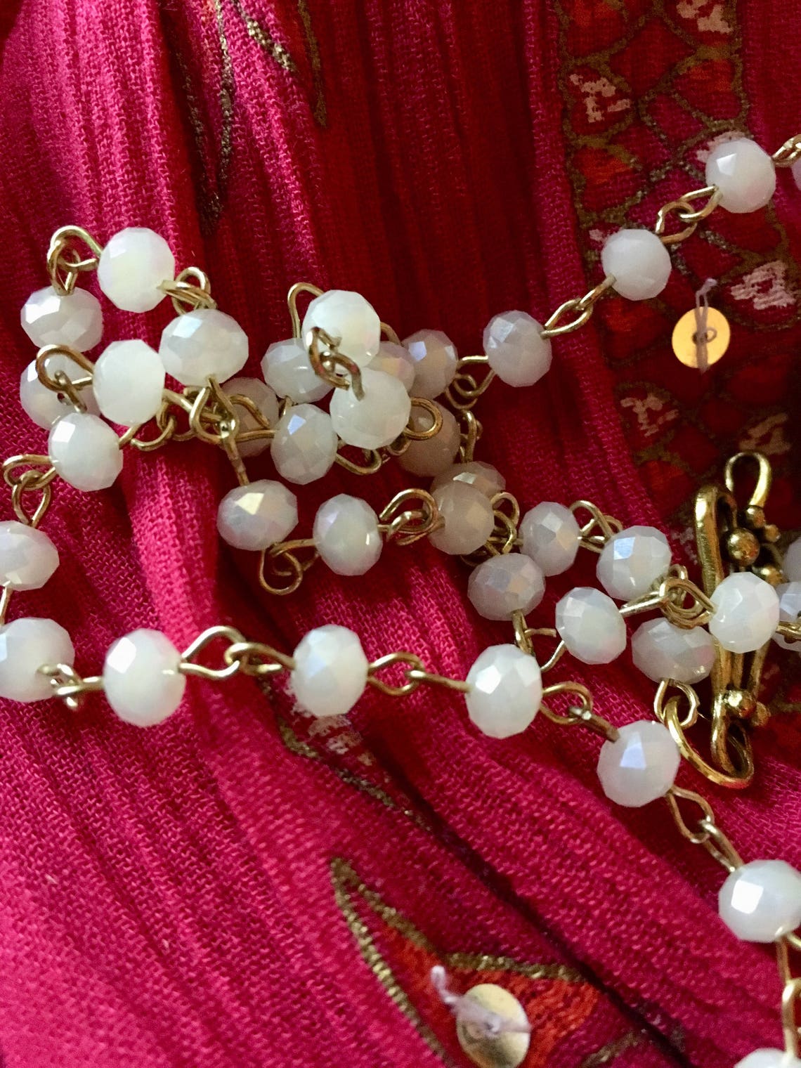 White and Gold Bead Chain Necklace With Vintage Repurposed Pendant Etsy