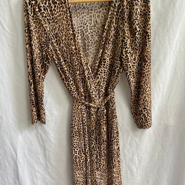 Vintage Glamour Leopard Animal Print Dress Ruffled Quarter Sleeve Plus Size 14 Rockabilly Retro Flattering