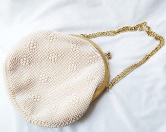 White Beaded Frame Purse White Gold Handbag Hong Kong