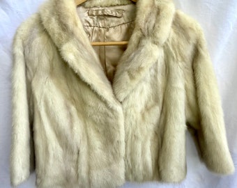 Vintage 1950s Cropped Jacket Genuine Silver Fox Fur Ladies Short Cut Coat EUC M