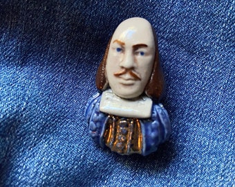 Vintage Shakespeare Pin Ceramic 3D Brooch