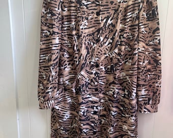 Vintage Tiger Print Dress André Faller Button Front with Pockets Belted Size L XL French Retro Plus Size
