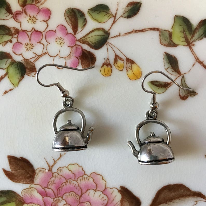 Silver Retro Teapot Earrings Etsy