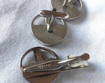 Boutons De Manchette Vintage SWANK - Carrés, Ton Or, Avec Pince à Cravate