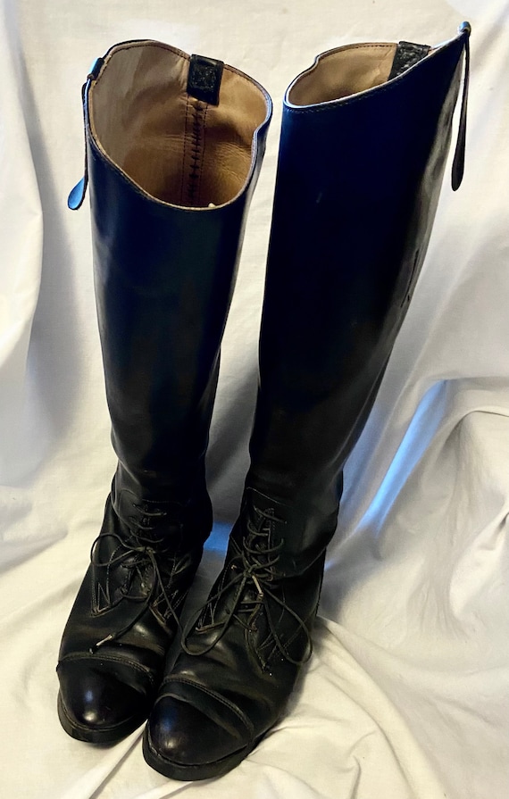 Black Riding Boots Vintage Essex Magic Feather Lea