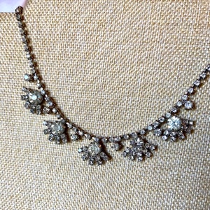 Vintage Necklace and Earrings Set White Diamond Rhinestones Costume Jewelry