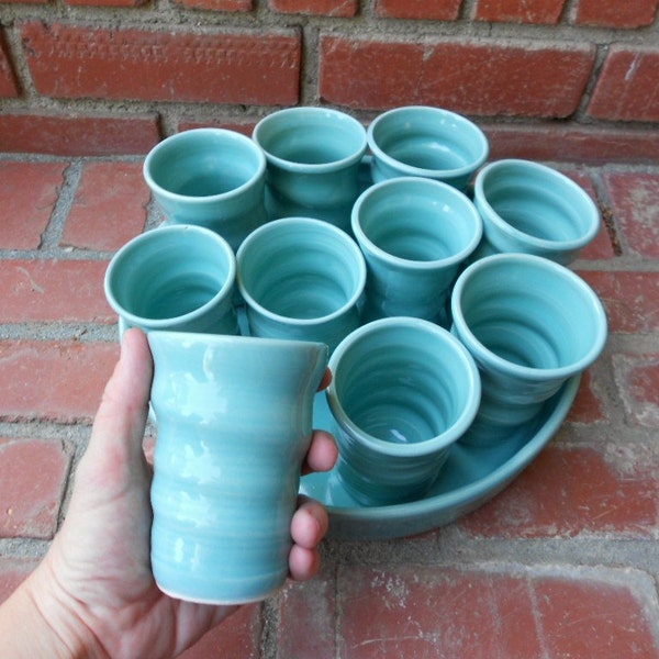 Set of 10 Turquoise Gloss Blue party cups tumblers with Serving Tray