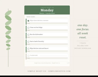 Wekelijkse planner voor thuisreset | Checklist schoonmaak 7 dagen | Afdrukbare planner | Digitale download | Thuisorganisatie