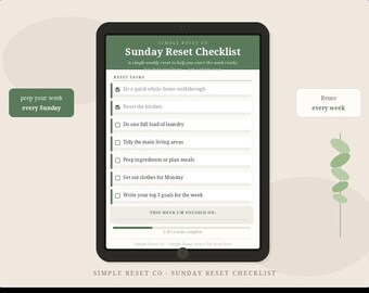 Checklist zondag resetten | Wekelijkse organisatieplanner voor thuis (invulbare pdf)