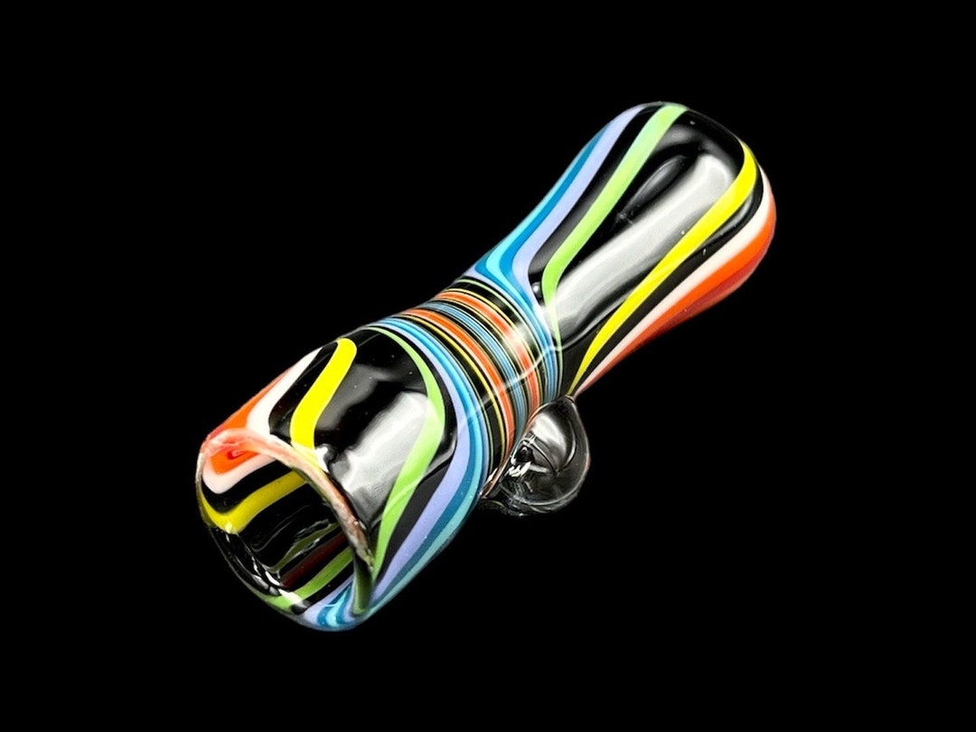 Hand Blown Glass Pipe Multicolored Line Worked Chillum. Etsy