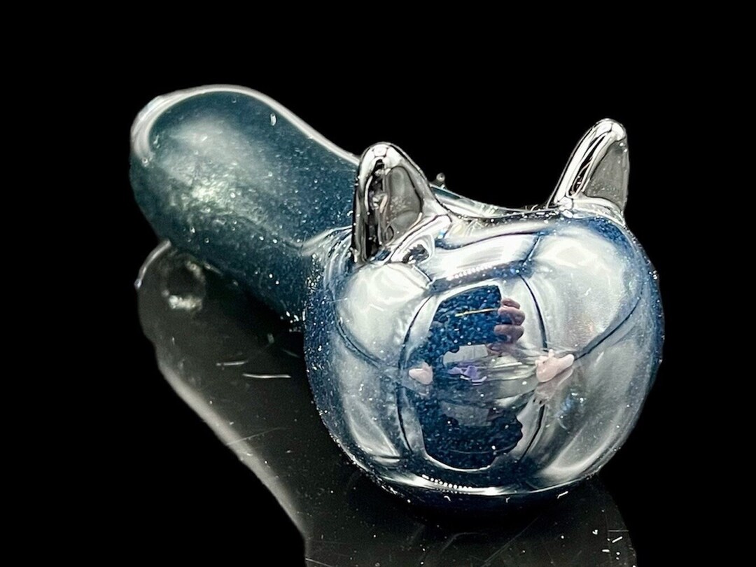 Hand Blown Raven Black Glass Cat Pipe: Glass Animal Art - Etsy