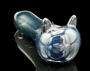 Hand blown Raven Black Glass Cat pipe/glass animal/smoking pipe/glass art