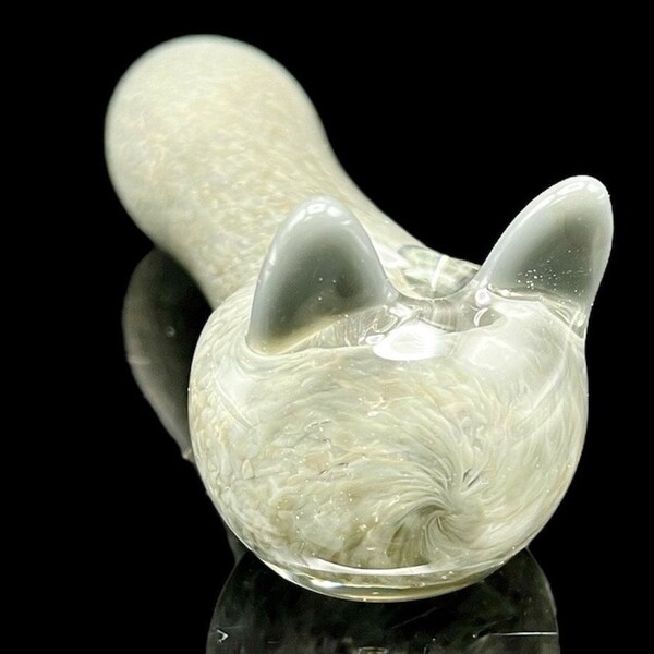 Hand blown Portland Gray colored glass Cat pipe, glass art