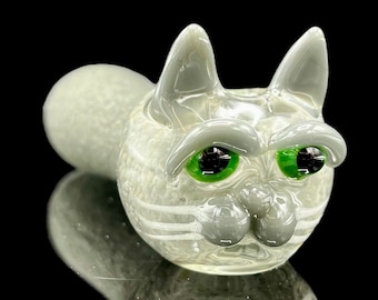 手吹きグレーガラス猫パイプ：動物アート