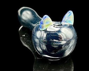 Hand blown black with cosmic ears glass cat pipe/glass animal/smoking pipe/glass art