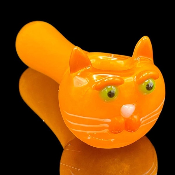Orange Tabby Cat Pipe, smoking pipe, cat lover, animal, glass art, one of a kind, animal friend, feline, kitty, sculpted