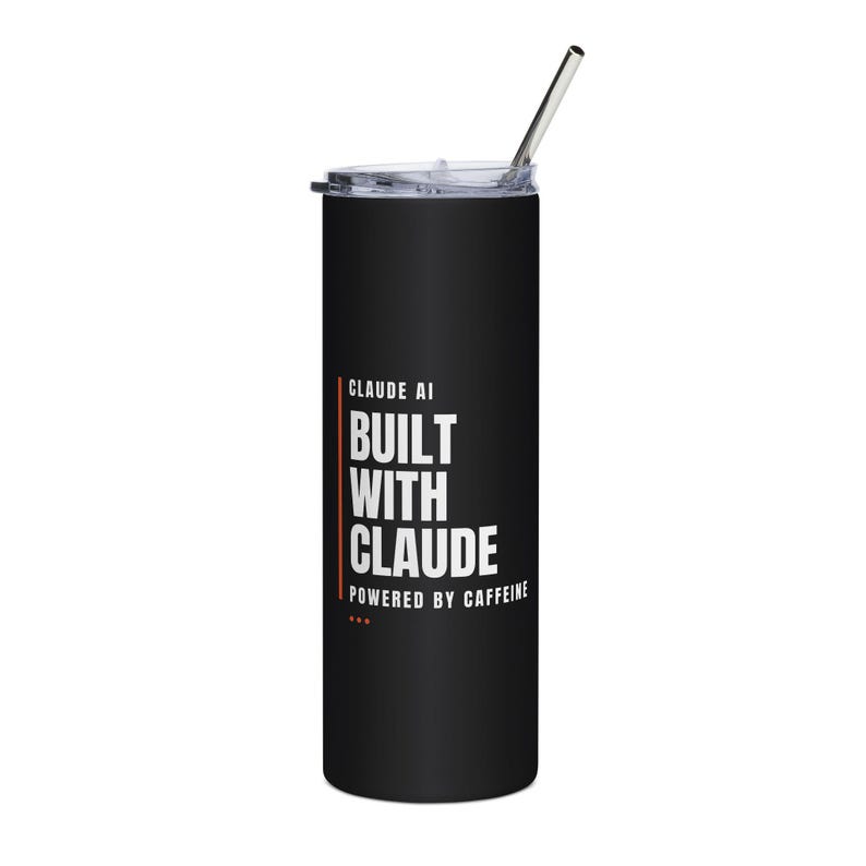 Built With Claude Straw Tumbler 20oz | Powered By Caffeine | Funny AI Developer Gift Matte Black Cup Bild 1