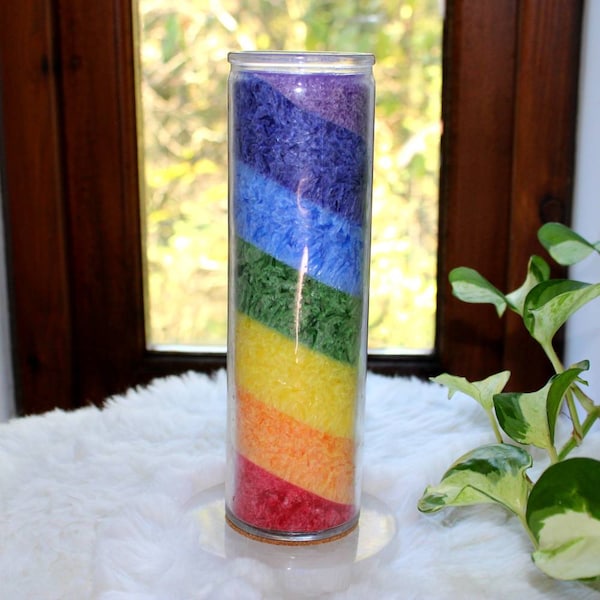 1 Rainbow 7 Day Stearin Candle, Unscented, 100% Palm Wax, Vegan, Glass Jar, Prayer Candle, 100h